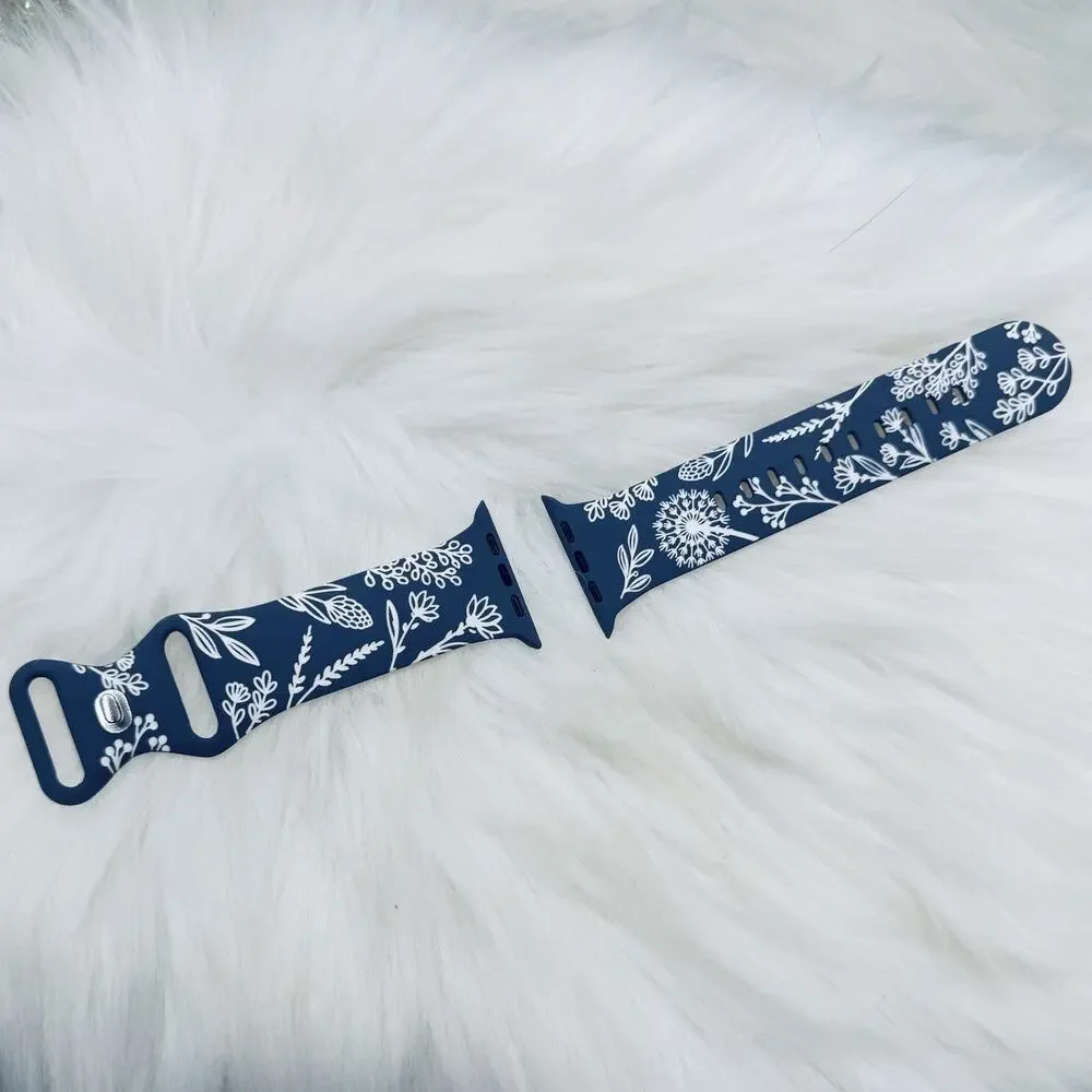 New blue & white Floral Watch Bands For Apple Watch Series 42mm 44mm 45mm 49mm
